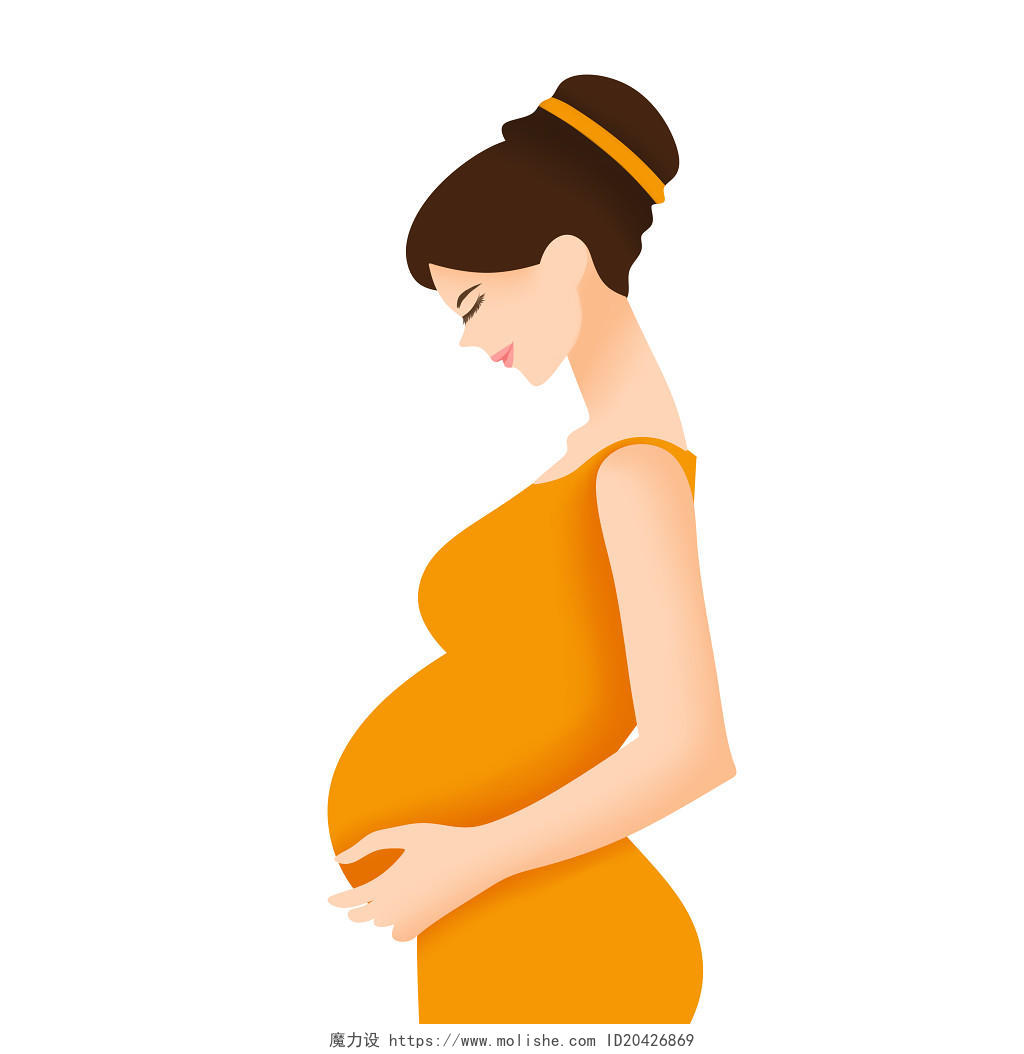 彩色卡通手绘孕妇怀孕准妈妈温馨人物侧影素材原创插画海报